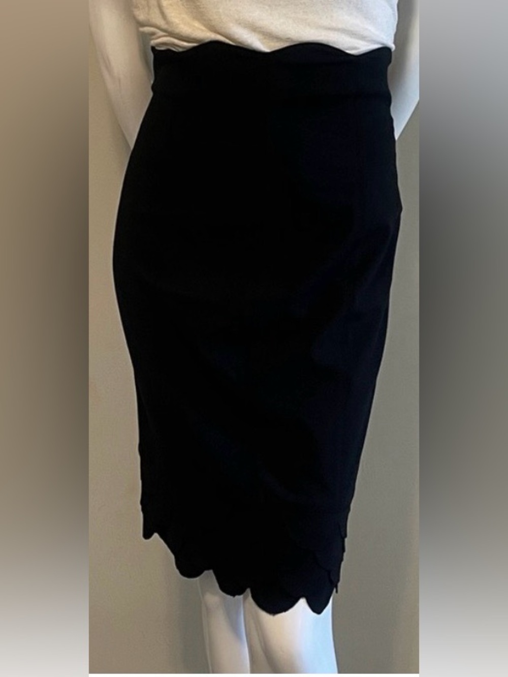 Catherine Malandrino Wool High Waist Scalloped Tiered Hem Pencil Skirt 4 EC $350